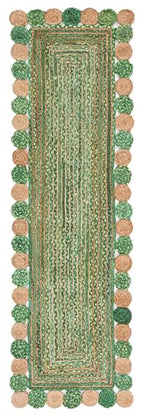 SAFAVIEH Cape Cod Collection 2' 3" x 8' Green / Natural CAP201Y Handmade Boho Braided Jute & Cotton Entryway Foyer Living Room Bedroom Kitchen Runner Rug - color: Green/Natural, size: 2'3" x 8' (Runner)
