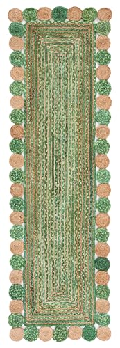 SAFAVIEH Cape Cod Collection 2' 3" x 8' Green / Natural CAP201Y Handmade Boho Braided Jute & Cotton Entryway Foyer Living Room Bedroom Kitchen Runner Rug - color: Green/Natural, size: 2'3" x 8' (Runner)