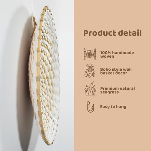 BreezyHue 7 Pcs Boho Wall Basket Decor Bulrush Woven Round Handmade Wall Art Hanging for Farmhouse Living Room Kitchen Decorations (Bohemian)