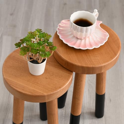 Rubber Wood 9" Round Plant Stand |Dip Dyed Black Accent Stool |Milking Stool |Small Side Table(16" H) - color: 16" Tall Black