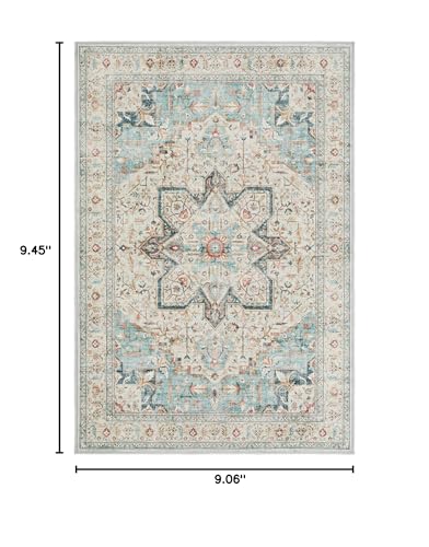 Tortania Area Rug 2x3 Doormat - Washable Vintage Oriental Farmhouse Soft Thin Indoor Carpet for Living Room Bedroom Hallway Entryway Kitchen - Aqua Multi - color: Aqua Multi, size: 2' x 3' (Rectangular)
