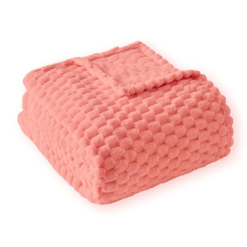 PLEASANT BOULEVARD Fleece Throw Blanket for Couch with 3D Turtle Shell Jacquard Soft Blanket, Fuzzy Blanket for All Seasons 50x60 Inches, Pink - color: Pink, size: 50x60in