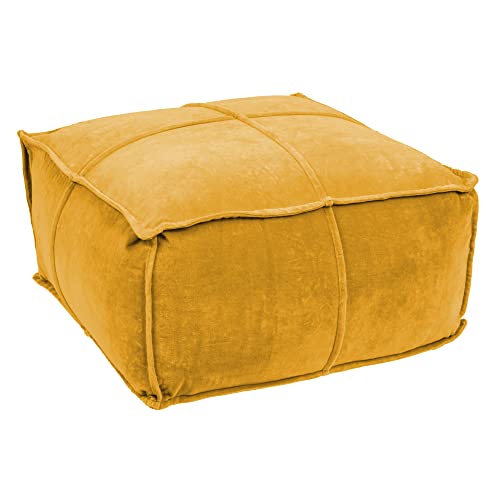 Creative Co-Op Goldenrod Square Cotton Velvet Pouf - color: Goldenrod