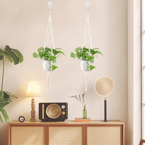 Macrame Plant Hanger Indoor Hanging Planter Basket with Wood Beads Decorative Flower Pot Holder No Tassels for Indoor Outdoor Boho Home Decor 35 Inch, Ivory (Pots Not Included) - style: Style1-1 Pack