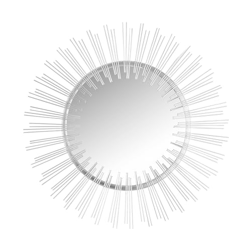 Edvivi Round 31" Silver Sunburst Hanging Wall Mirror with Metal Frame, Decorative Mirror for the Living Room, Bedroom, Bathroom, Hallway, and Entryway - color: Silver