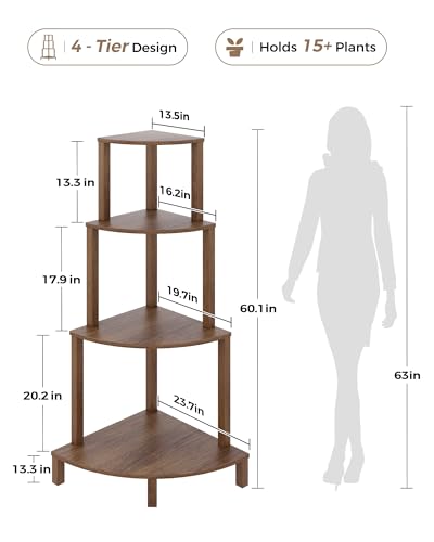 Bamworld Corner Plant Shelf 4-Tier Plant Stand Indoor Wood Plant Rack 66 Inch Tall Shelves Garden Decor for Living Room Balcony - color: Brown