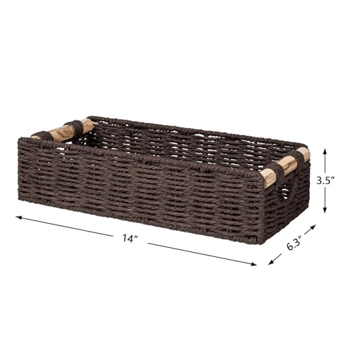CubesLand Back of Toilet Storage Basket for Organizing w/Cut Out Handle, Handwoven Toilet Tank Top Paper Baskets, Wicker Decorative Basket for Countertop, Home Decor, Living Room, Nursery, Brown - color: Brown, size: M-14.17" (L) X 6.29" (W) X 3.54" (H)