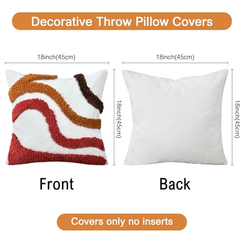 Boho Throw Pillow Covers 18x18 Inch Set of 1, Tufted Abstract Decorative Pillow Cover Mid Century Modern Pillow Cases Bohemian Cushion for Couch Sofa Bed Living Room Home Decor, Orange-red - color: Warm Ember Flow Tufted