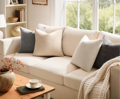 Pack of 4 Throw Pillow Covers 20x20 Inch Chenille Textured Neutral Grey Soft Pillow Covers Solid Decorative Farmhouse Cushion Covers Home Boho Decor for Couch Sofa Bed Living Room - color: Neutral Grey, size: 20" x 20" (Pack of 4)