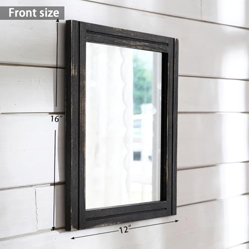 AAZZKANG Wall Mounted Mirror Small Rectangular Retro Mirrors with Wood Frame for Bedroom Living Room Bathroom Entryway - color: Pitchdark, size: 16"L x 12"W