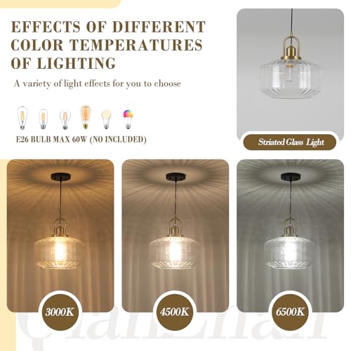 11.8in Mid Century Modern Pendant Light, Gold Large Clear Glass | Vintage Lighting Fixture Ceiling Hanging Lamp for Kitchen Island Foyer Dining Room Bedroom Entryway Hallway Over Sink Table - color: Clear & Gold Hardwire, size: 11.8in
