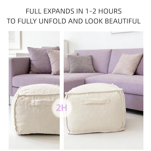 Ottoman Foot Rest Square Pouf with Side Handles - Soft Fabric with Storage, Easy to Move for Living Room, Home Decor & Daily Lounging,A Square Modern Foam Filled Foot Stool Perfect to Rest Your Feet