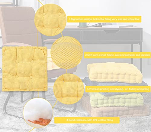 ChezMax Floor Pillow & Cushion, Large Meditation Chair Cushions, Thick Square Seat Pad, Soft Velvet Tufted Seating Pouf for Indoor/Outdoor Yoga Bench Rocking Chair Room Tatami Sofa, Yellow 20" x 20" - color: Yellow L