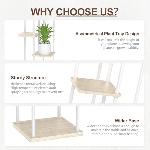 Oppro 6 Tier Tall Plant Stand Indoor, Large Metal Wood Muti Level Vertical Planter Shelf Orchid Holder for Narrow Corner, Sturdy Heavy Duty Flower Display Rack for House Decor Living Room Bedroom, White - color: White