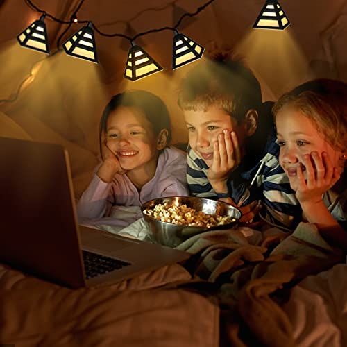Vigdur Lantern String Lights, Black Decorative String Lights Plug in with 10 Plastic Lamp Shades, Connectable Moroccan Decoration Light for Home Holiday Party Decorations(9.84FT) - color: Pyramid Lantern