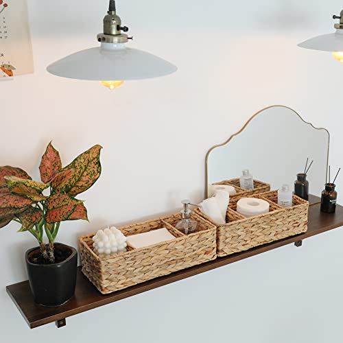 StorageWorks Wicker Basket Tank Topper, Wicker Storage Basket for Shelves, Toilet Paper Basket for Back of Toilet Tank Top, 3-Section Water Hyacinth Storage Baskets, 2-Pack - color: Natural(Water Hyacinth), size: 14¼"l x 6"w x 4¼"h
