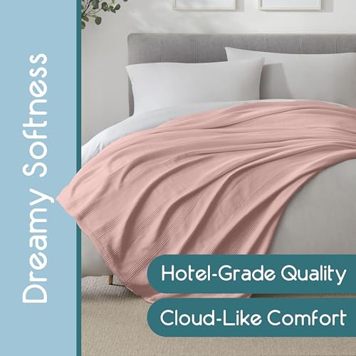 Vellux 100% Cotton Blanket, King, 108x90, Pink Clay | Soft, Breathable Knit, Lightweight, All Season, Machine Washable, Oeko-Tex Certified, Hotel Quality - color: Pink, size: King