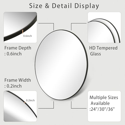 Black Round Mirror 36 inch, Large Circle Wall-Mounted Bathroom Mirror with Tempered Glass-Shatterproof for Entryway, Living Room, Bedroom(36" Black) - color: Black, size: 36"L x 36"W