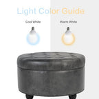 HomePop 25" Button Tufted Round Storage Ottoman - Gray Faux Leather - color: Grey