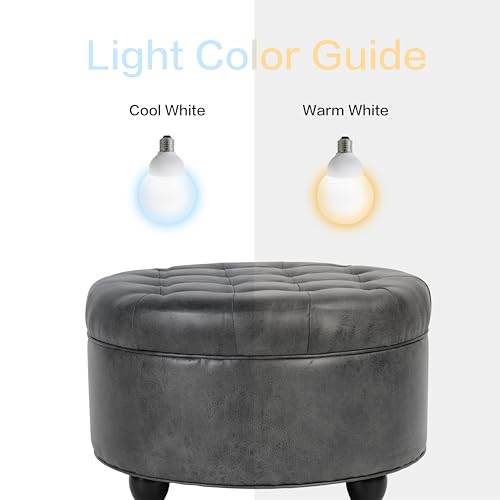 HomePop 25" Button Tufted Round Storage Ottoman - Gray Faux Leather - color: Grey