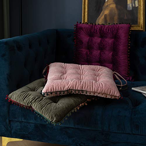 vctops Velvet Soft Square Chair Pad with Ties Cute Gradient Pom Pom Indoor Dining Chairs Cushion (Pink, 16" x 16") - color: Pink, style: 16 Inch x 16 Inch