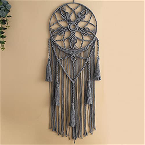 Dream Catcher Tapestry Boho Macrame Cotton Woven Handmade Bohemian Art with Tassel Craft Ornament for Bedroom Living Room Apartment Nursery 12x32 Inch - color: Gray