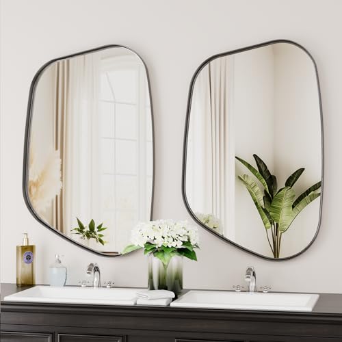 Irregular Wall Mirror 26"x40" Bathroom Mirrors Asymmetrical Artistic Decorative for Living Room Bedroom Bathroom Hallway Entryway,Trapezoid,Black - color: Black, size: 40"L x 26"W