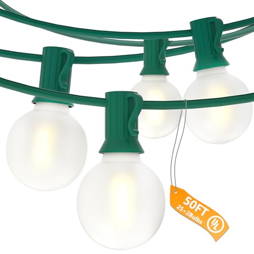 SUNSGNE G40 LED Round Christmas Lights Outdoor, 50FT Globe Christmas String Lights with 27 LED Frosted White Bulbs(2 Spare) for Patio Yard Outside Christmas Decorations - color: Frosted White, size: 50FT