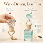 Vanilla Mist Hanging Car Air Freshener Diffuser, 15ml Reed Wick Essential Oil Bottle with Adjustable Rearview Mirror Clip, Long-Lasting Car Scent for Cars SUVs Trucks