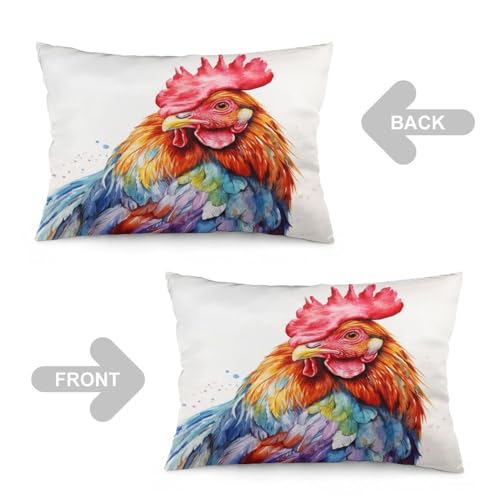 Pillow Case Protector Watercolor Chicken Pillow Cover Funny Farm Animals Pretty Big Cock Decorative Throw Pillow Case Double-Sided Printing Design for Sofa/Couch/Porch 16 "x24 - color: Pattern-7, size: 24" x 16" (Pack of 1)