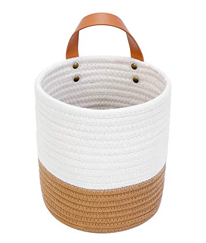 Hanging Basket - Wall Hanging Baskets for Organizing - Hanging Storage Woven Wall Basket - Small Wicker Wall Baskets for Wall Decor - Hanging Planter Baskets 6.3" x 7" (White and Brown) - color: White and Brown