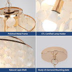 Coastal Capiz Shell Chandelier 24 inch Gold Natural Seashell Farmhouse Boho Chandelier 4-Light Pendant Light Fixture for Living Room Foyer Kitchen Island Entryway Dining Room Bedroom,LED Bulb Included - size: 24 inch