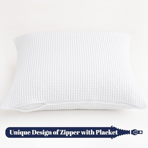 PHF 100% Cotton Waffle Weave Throw Pillow Cover, 22" x 22", No Filling, 2 Pack Elegant Home Decorative Square Throw Pillow Covers for Bed Couch Sofa, White - color: White, size: 22" x 22" (Pack of 2)