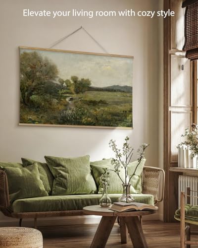 ARPEOTCY Extra Large Vintage Framed Wall Art, 36x54 Inch Creek Forest Landscape Hanging Framed Canvas Prints Scroll Wall Art Decor for Living Room Bedroom, Retro Scenery Pictures Above of Bed - color: Creek and Forest