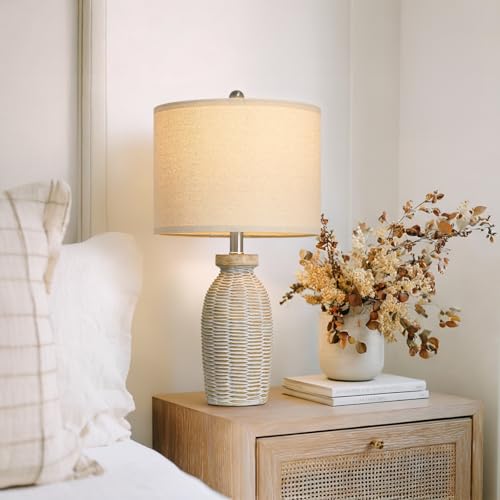 22.75" Table Lamps for Living Room Small Lamps for Bedroom Bedside Lamps Set of 2 Boho Lamps for Night Stands Nightstand Lamp Farmhouse Vintage Rustic Modern Side End Table Lamp Light Home Deco Gifts - color: Grayish White & Wood Accents