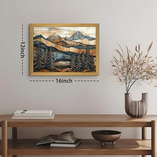 Vintage Boho Mountain Wall Art, Framed Landscape Canvas Wall Art, Nature Forest Wall Decor, Rustic Farmhouse Print Poster Painting for Living Room Bedroom Dining Room 12x16 Inch - color: Landscape Painting B, size: 16"L x 12"W