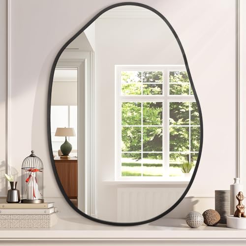 Large Irregular Wall Mirror Black Asymmetrical Bathroom Mirror Modern Decorative 26"x37.5" Aluminum Alloy Frame for Bathroom, Living Room, Entryway, Bedroom - color: Black, size: 37.5"L x 26"W