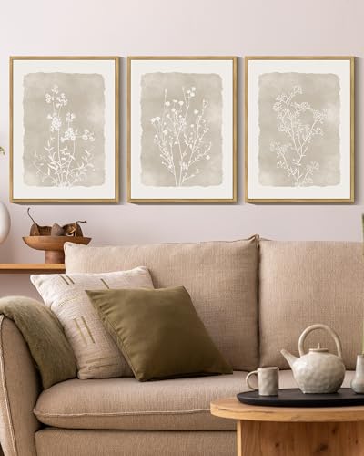 Drsoum Botanical Flower Wall Art Framed Vintage Floral Wall Prints Wildflower Neutral Rustic Bohemain Artwork Farmhouse Bedroom Ready to Hang 12x16in Natural Framed - color: Beige Botanical Floral, size: 16L" x 12W", Natural Framed