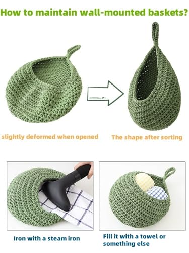 3 Pcs Boho hand-woven hanging linen basket,drop molding design,cotton rope storage baskets for living room,kitchen,wall-mounted fruit,vegetable potted plants organizer (3 sizes)