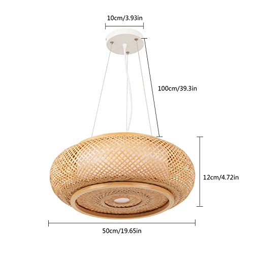 Hand-Woven Bamboo Pendant Light, Lantern Lamp Rattan Single Light Weaving Natural Wooden Ceiling Hanging Fixture with Adjustable Cord for Kitchen Dining Room Restaurant Farmhouse - color: Dome,Style 8,19.65inch