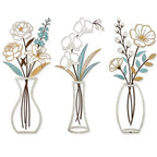 CarryWise 3 Piece Metal Flower Wall Art for Bedroom Living Room, Flower Blue gold - color: Blue Gold & Vase Flower
