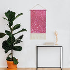 MUSM Boho Wall Hanging with Tassels - 10x19.6 Inch Cotton Linen Tapestry Art Print, Wood Frame & Hanging Rope, Sparkling Pink Glitter Poster for Living Room, Bedroom, Hallway Decor