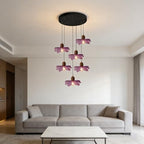 Purple Flower Glass Pendant Light 6-Light Cluster Chandelier Adjustable Hanging Ceiling Light Modern Pendant Lamp for Entryway Dining Room Living Room Foyer - color: Purple, 6 Lights