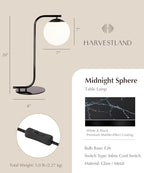 HarvestLand Midnight Sphere 20” Bedside Lamp – Globe Table Lamp & Modern Table Lamps for Living Room, Nightstand Lamp, Side Table Lamp for Bedroom & Office, Marble Base Glass Shade - style: Midnight Sphere 20” Globe