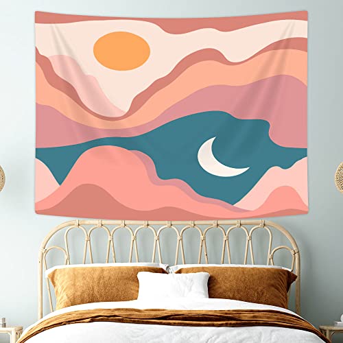 Retro Mid Century Tapestry Modern Minimalist Boho Wall Hanging Backdrop Abstract Landscape Desert Mountains Sun Moon Hippie 70s Poster for Room Home Decor 60X40 - color: Boho
