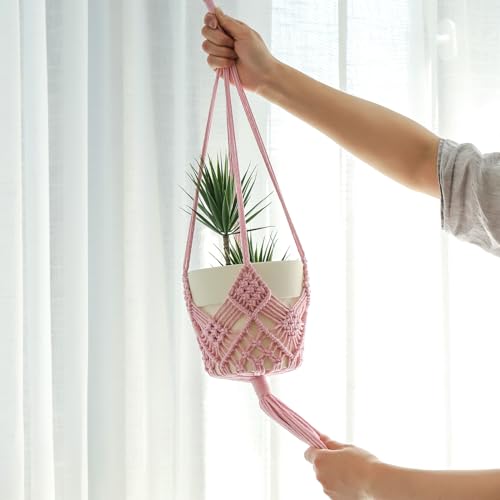 Hanging Planter with Patterns,2Packs Macrame Plant Hangers Indoor Macrame for up to 8 inch Pot Crochet Boho Plant Hanger Holder for Indoor Outdoor with 2S Shaped Stainless Steel Hooks (Pearl Pink) - color: Pearl Pink