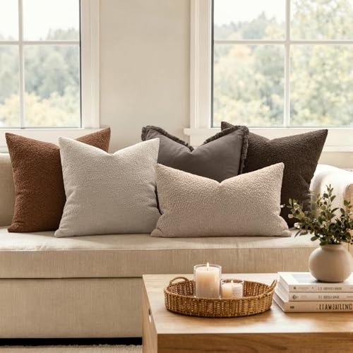MIULEE 18x18 Inch Decorative Pillow Covers for Couch Bed Set of 2 Textured Boucle Neutral Throw Pillow Covers Chestnut Brown Accent Solid Vintage Pillowcases Sofa Living Room Home Decor - color: Chestnut Brown, size: 18" x 18" (Pack of 2)