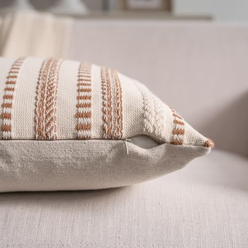 Cethom Brown Boho Lumbar Pillow Covers 14x36 Long, Stripe Textured Decorative Couch Pillow Cases for Bed, Sofa, Living Room, Bedroom, Farmhouse Home Accent Cushion Covers, Pack of 1 - color: Brown, size: 36" x 14" (Pack of 1)