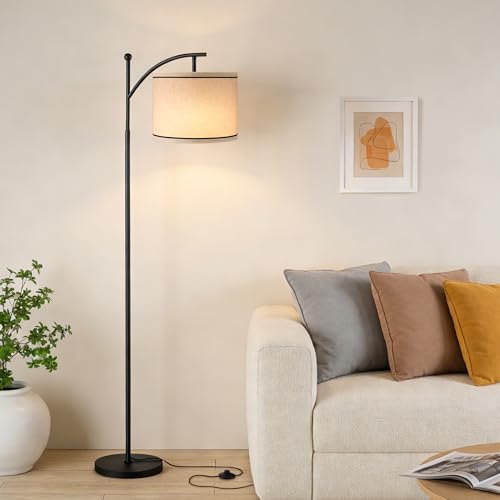 Ambimall 60" Floor Lamp for Living Room with 3 Color Temperatures, Beige Lampshade with Black Stripes, Tall Lamp for Bedroom Office, 9W Bulb Included - color: Black Stripes & Black