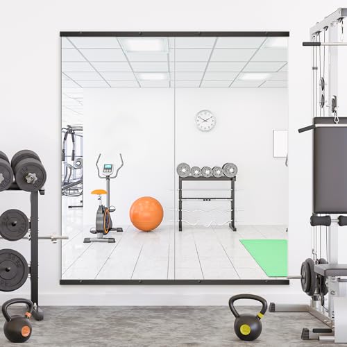 TRAHOME Home Gym Mirror for Wall,56x28x2PCS Full Length,Glass Frameless Body Large Mirror for Home Gym,Workout,Bedroom,Garage(Black) - color: Matte Black, size: 56"L x 28"W x 2PCS